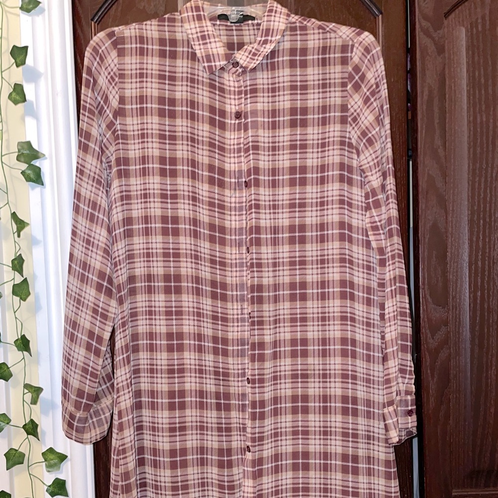 Plaid Button Down Cardigan with Long Sleeves